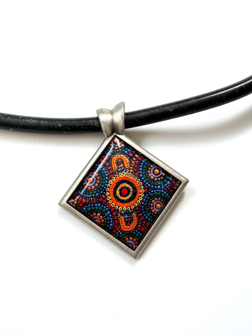 ALLEGRIA DESIGNS diamond shaped pendant, "Sisters Picking Flowers"